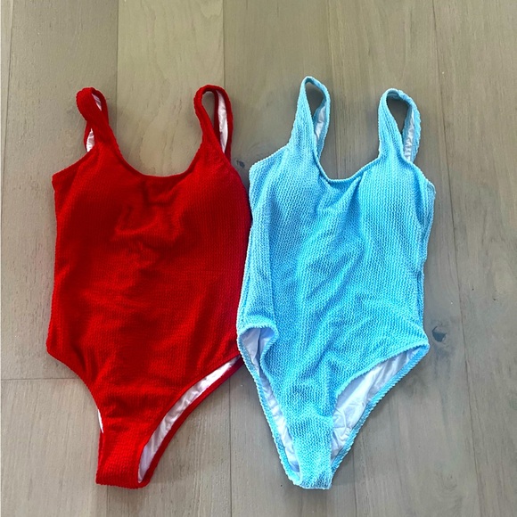 limeeke Other - Set of 2 Red and baby Blue Textured Swimsuits, new with lining in crotch area